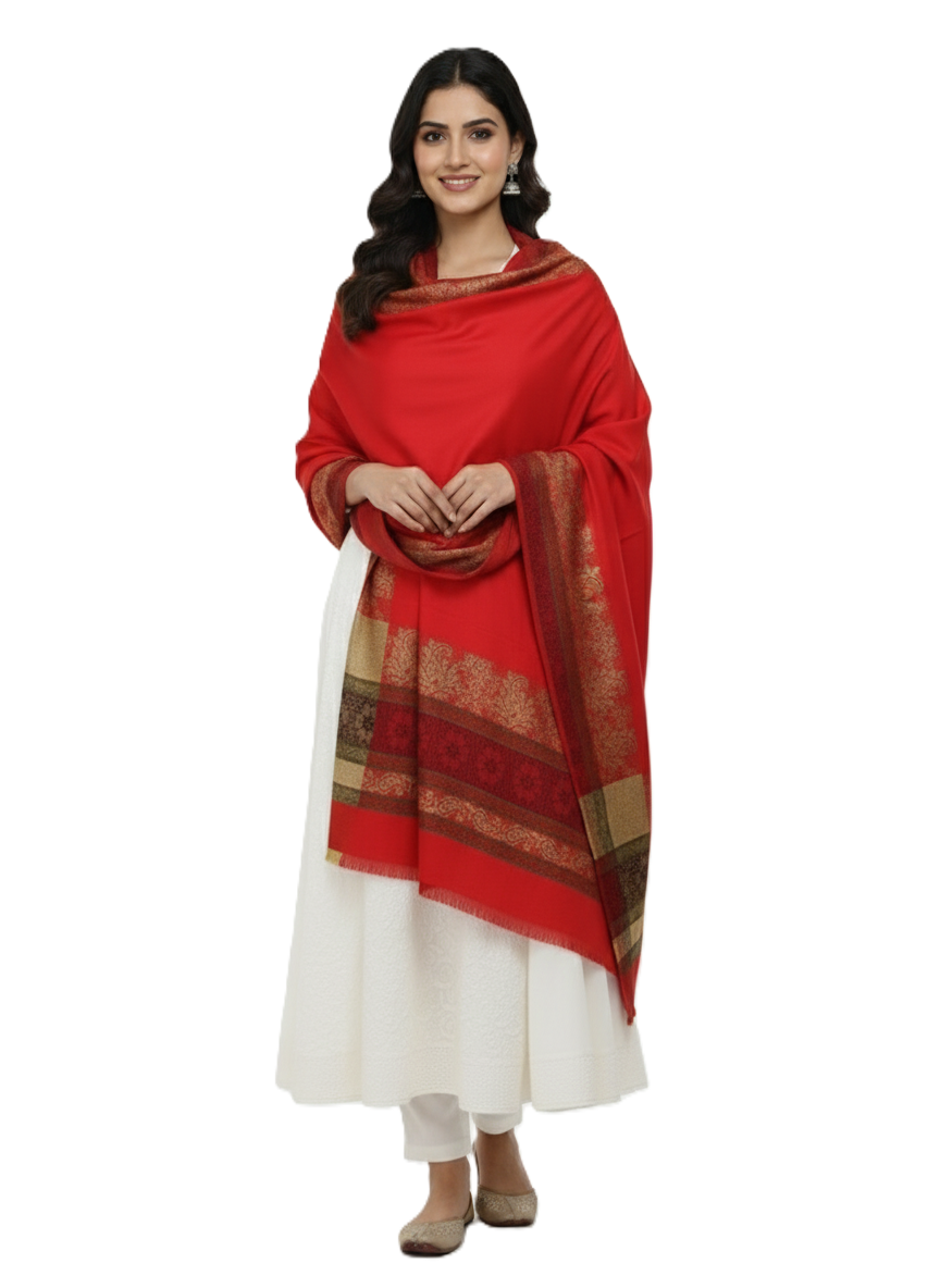 KRITI Border Design Woolen Red Color Shawl for Women