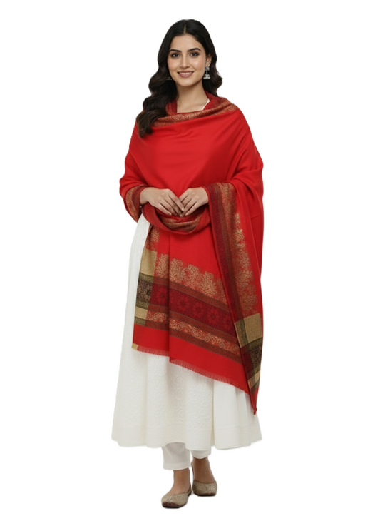 KRITI Border Design Woolen Red Color Shawl for Women