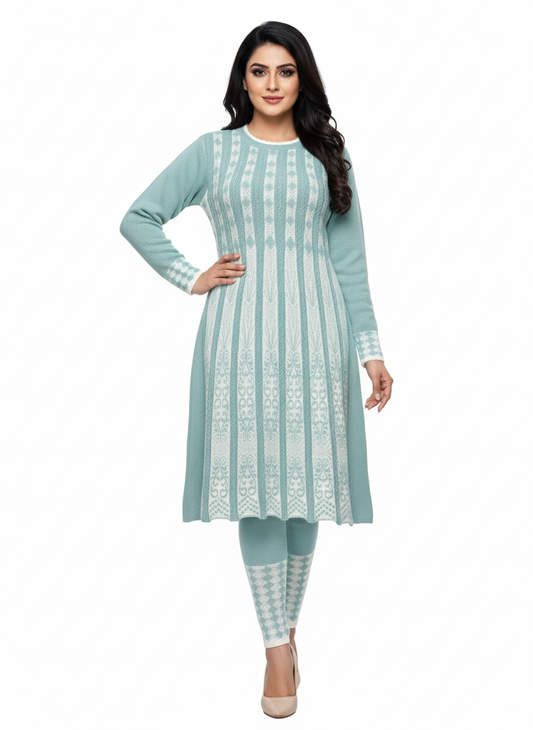 KRITI प्रीमियम महिलाओं के लिए हेयर सॉफ्ट फ़ैब्रिक फ़िरोज़ी रंग 2 पीस कुर्ती सेट 