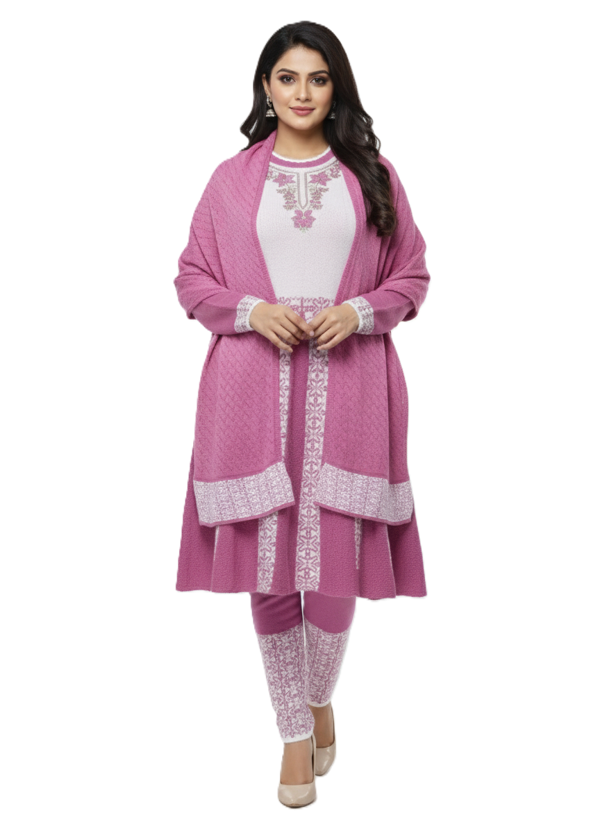 KRITI Winter Embroidery 3 PC Kurti Set Mauve Color For Women