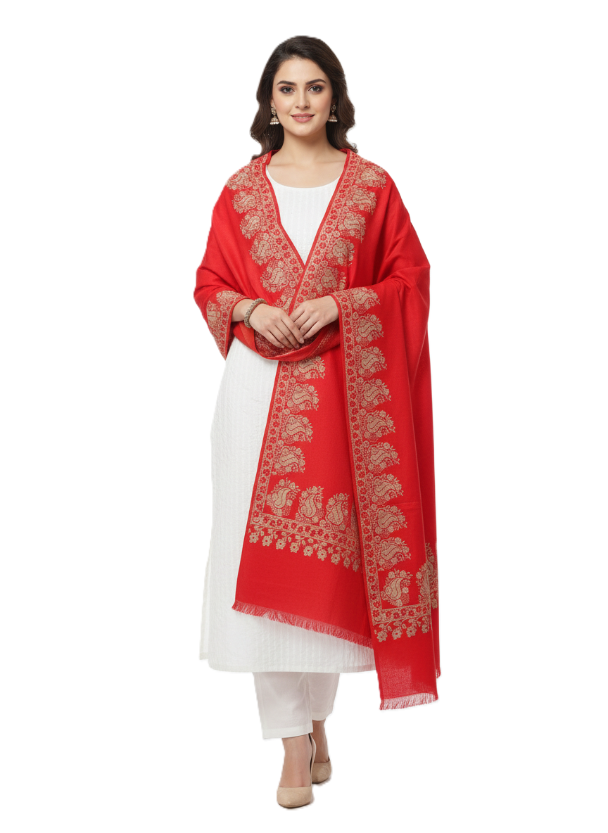 KRITI Border Design Woolen Red Color Shawl for Women