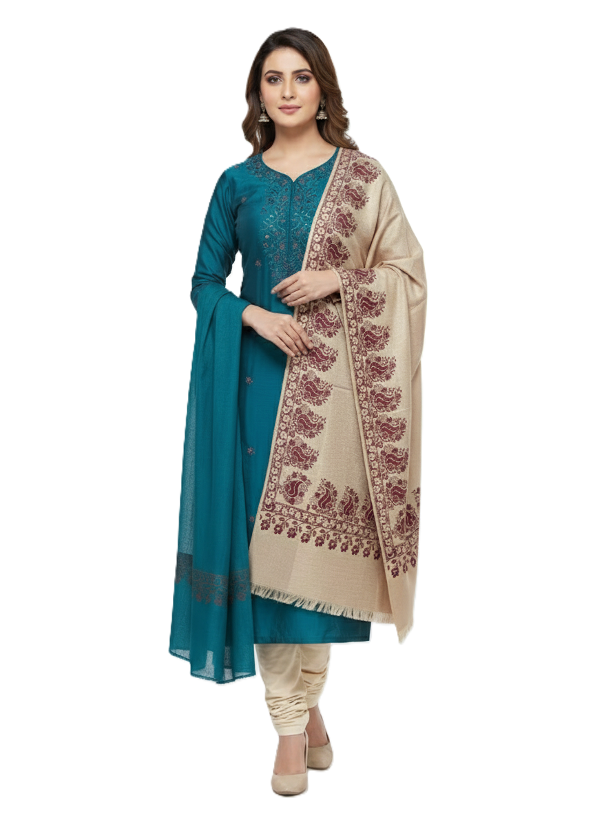 KRITI Border Design Woolen Camel Color Shawl for Women