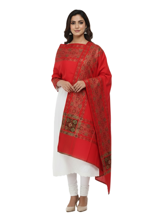 KRITI Border Design Woolen Red Color Shawl for Women