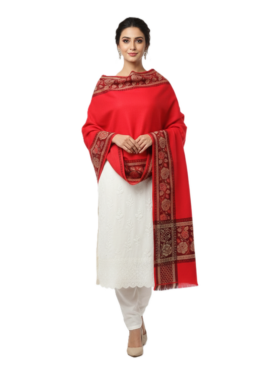KRITI Border Design Woolen Red Color Shawl for Women