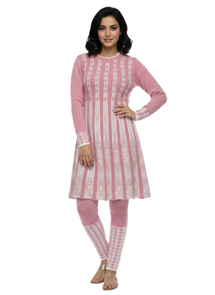 Premium Hair Wool 2 PC Kurti Set - Pink
