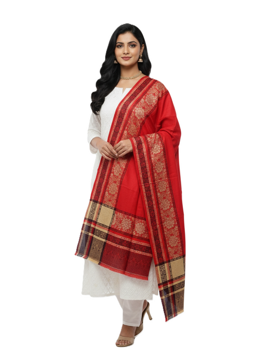 KRITI Border Design Woolen Red Color Shawl for Women