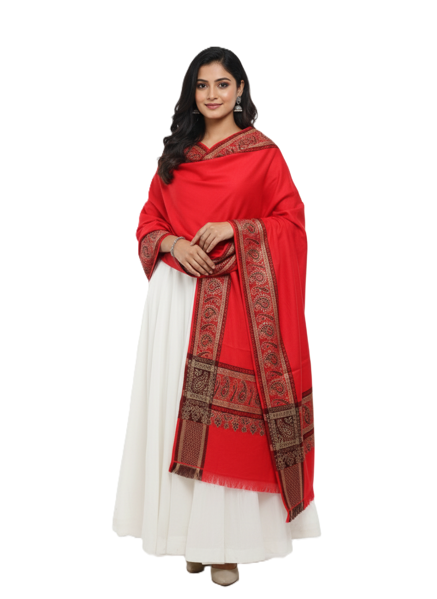 KRITI Border Design Woolen Red Color Shawl for Women