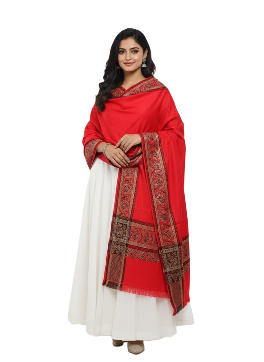 KRITI Border Design Woolen Red Color Shawl for Women