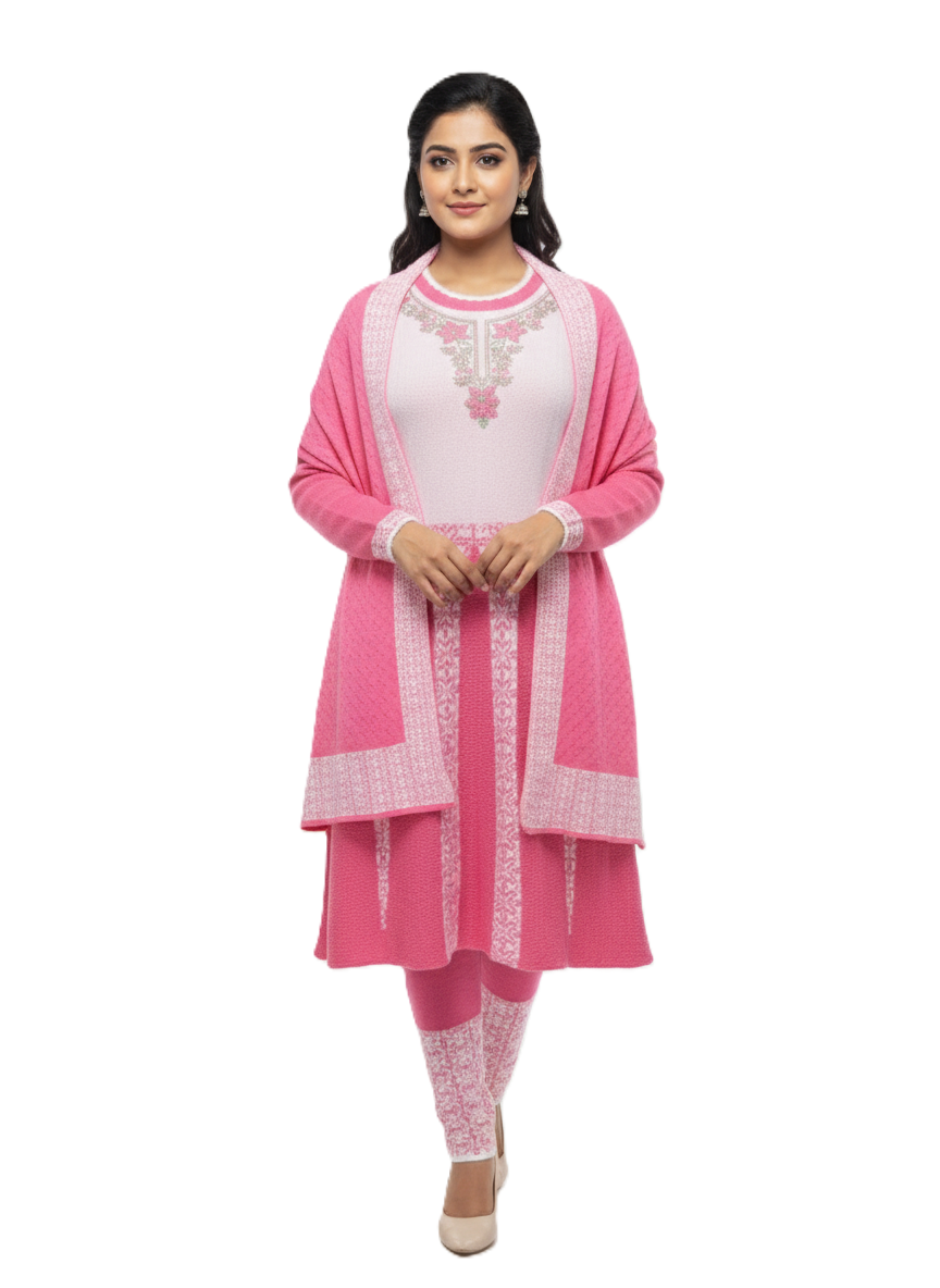 KRITI Winter Embroidery 3 PC Kurti Set Pink Color For Women
