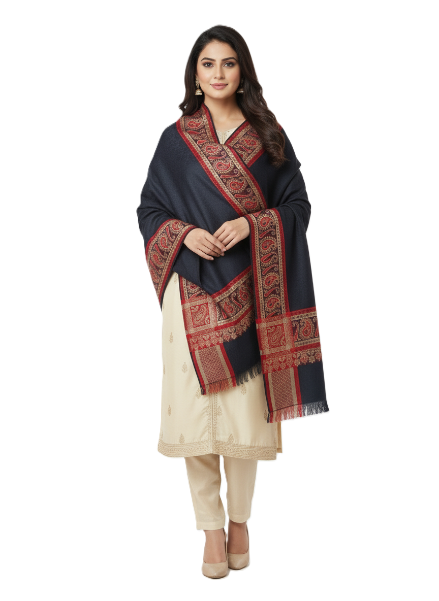 KRITI Border Design Woolen Black Color Shawl for Women