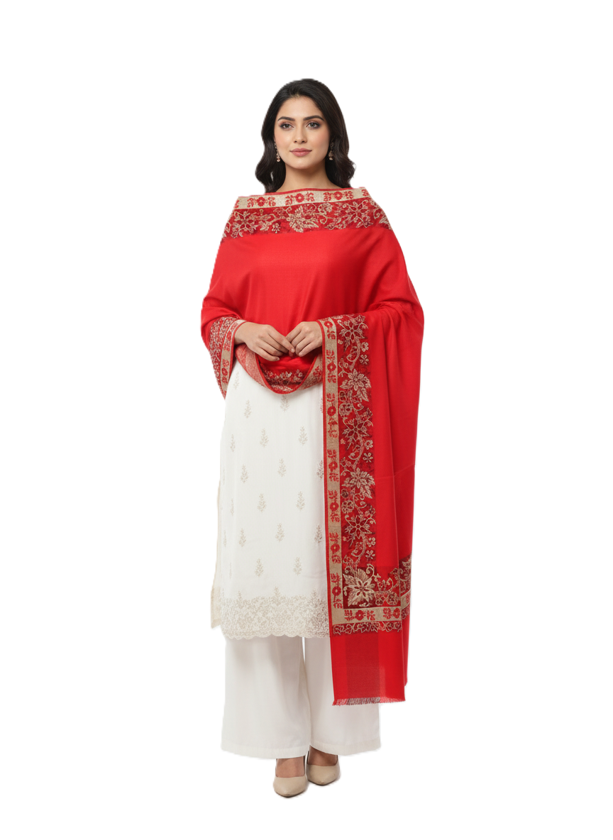 KRITI Border Design Woolen Red Color Shawl for Women