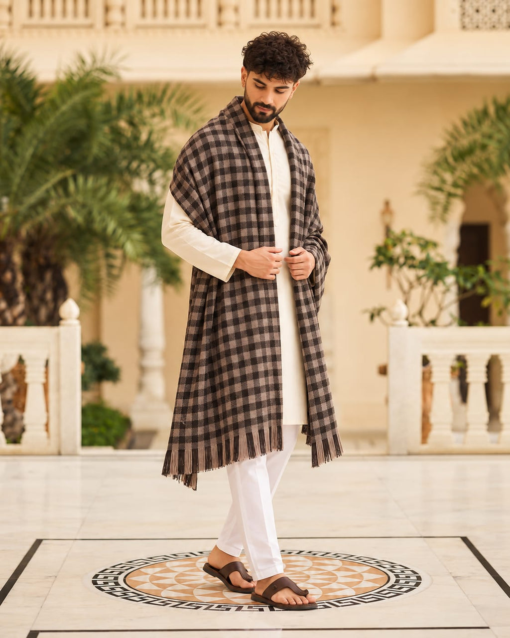 Traditional Check Winter Lohi For Men - Brown And Black