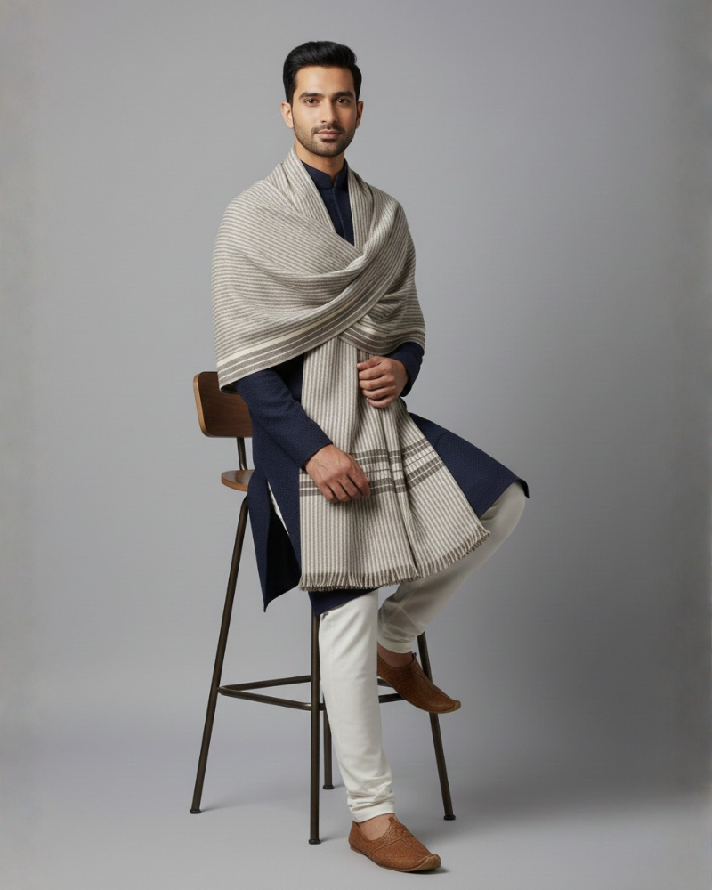Traditional Striped Winter Lohi For Men - Dark Grey