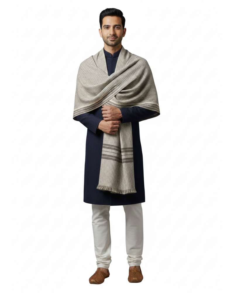Traditional Striped Winter Lohi For Men - Dark Grey