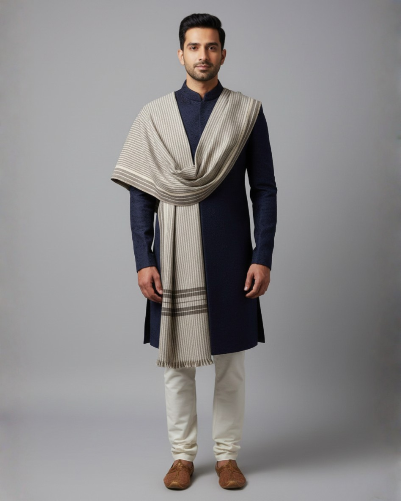 Traditional Striped Winter Lohi For Men - Dark Grey