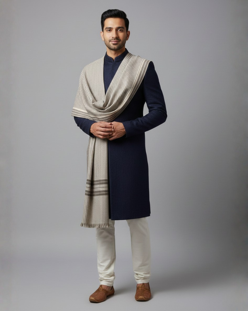 Traditional Striped Winter Lohi For Men - Dark Grey