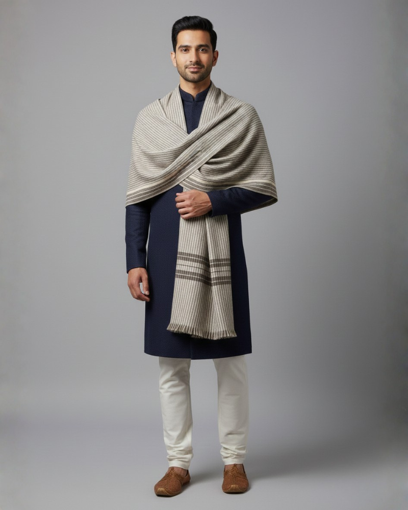 Traditional Striped Winter Lohi For Men - Dark Grey