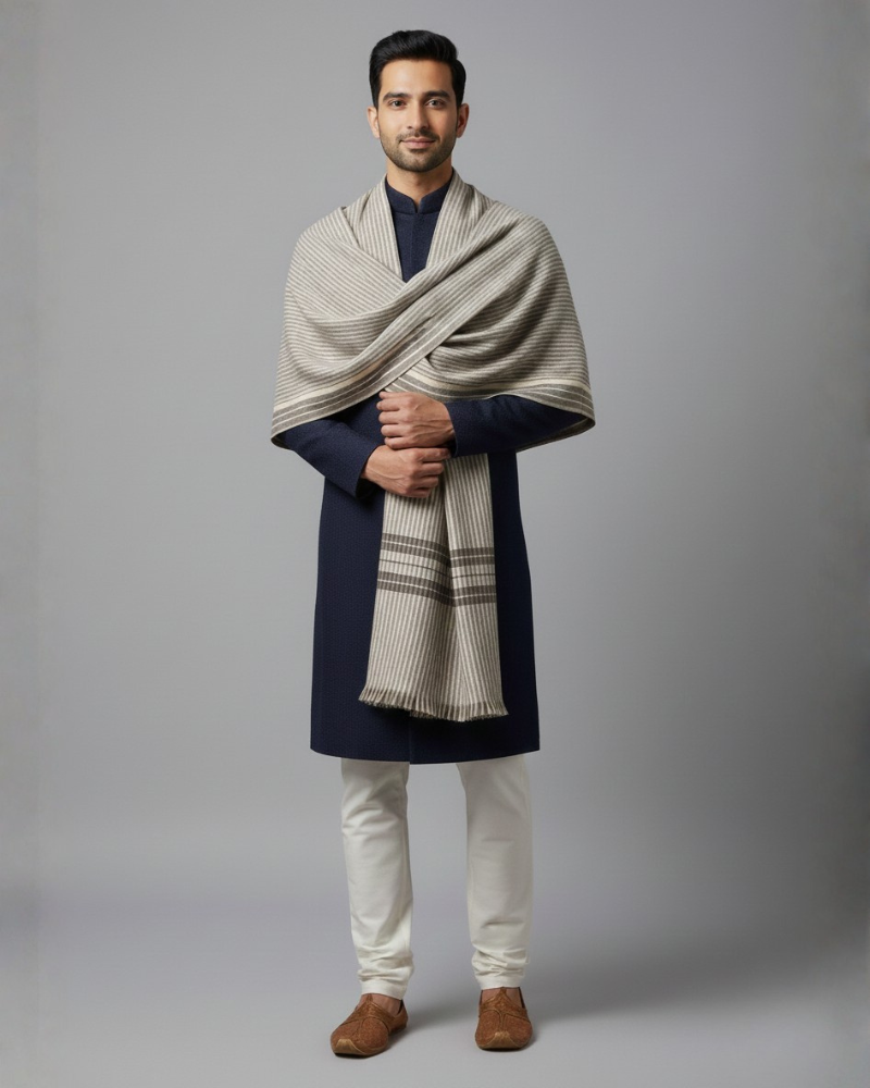 Traditional Striped Winter Lohi For Men - Dark Grey