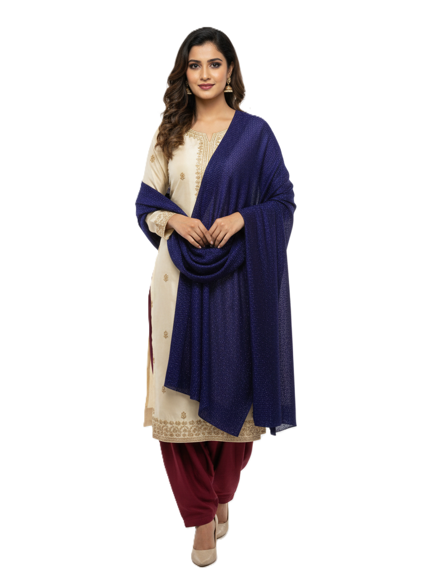 Woolen Zari Stole For Women Winterwear - Navy