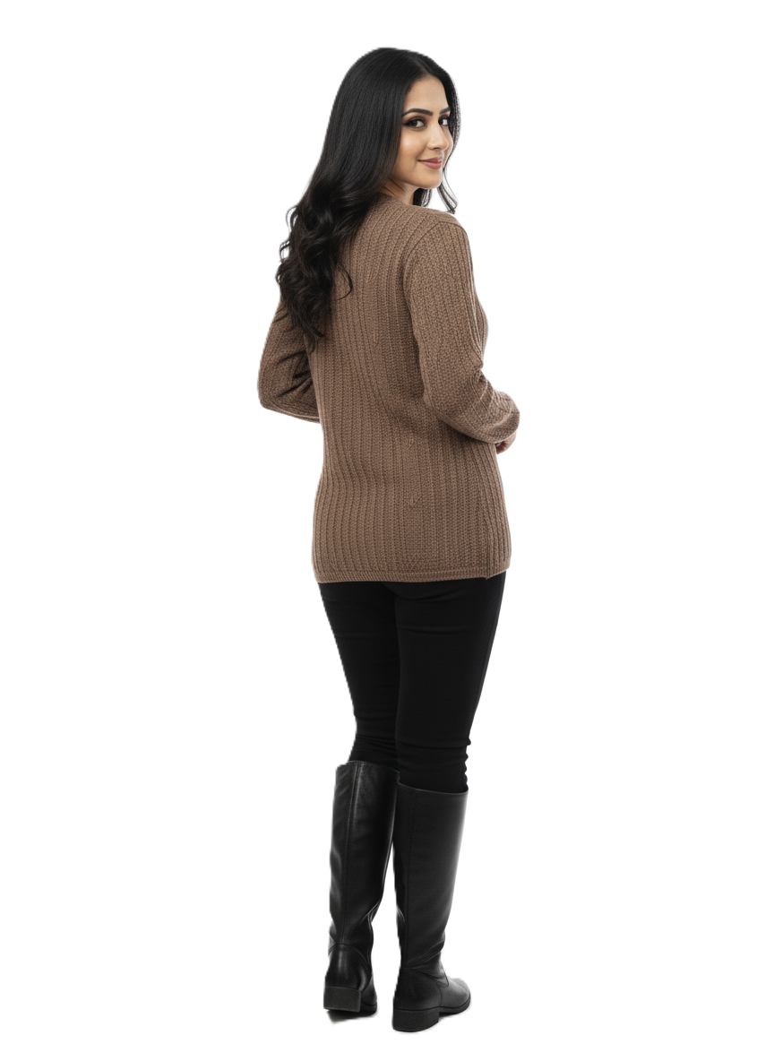 KRITI Winter Stylish Rainbow Cardigan Coffee Color For Women