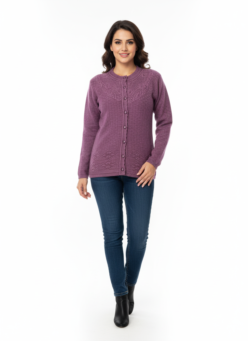 Winter Rainbow Embroidery Cardigan - Purple