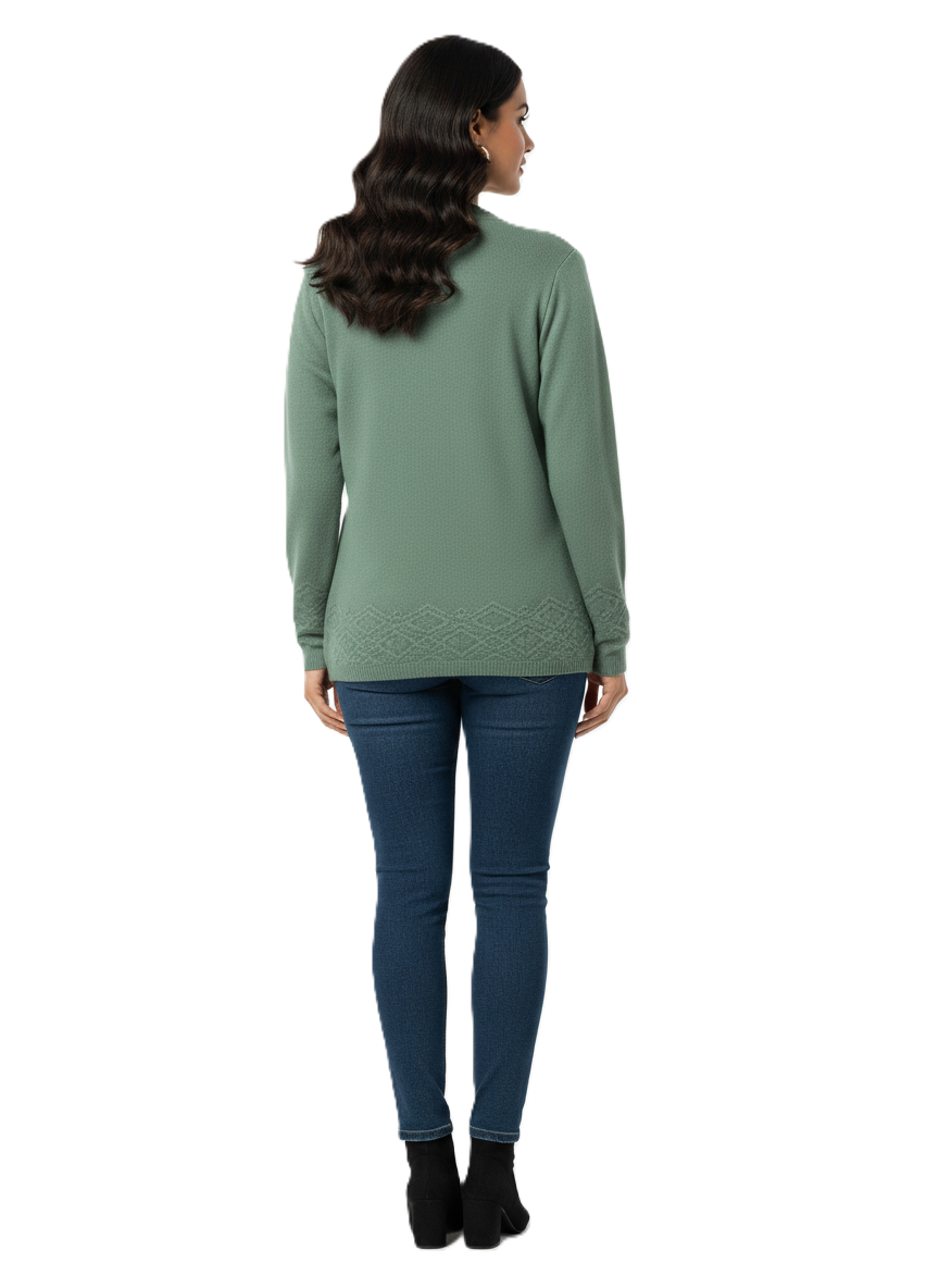 Winter Rainbow Embroidery Cardigan - Green