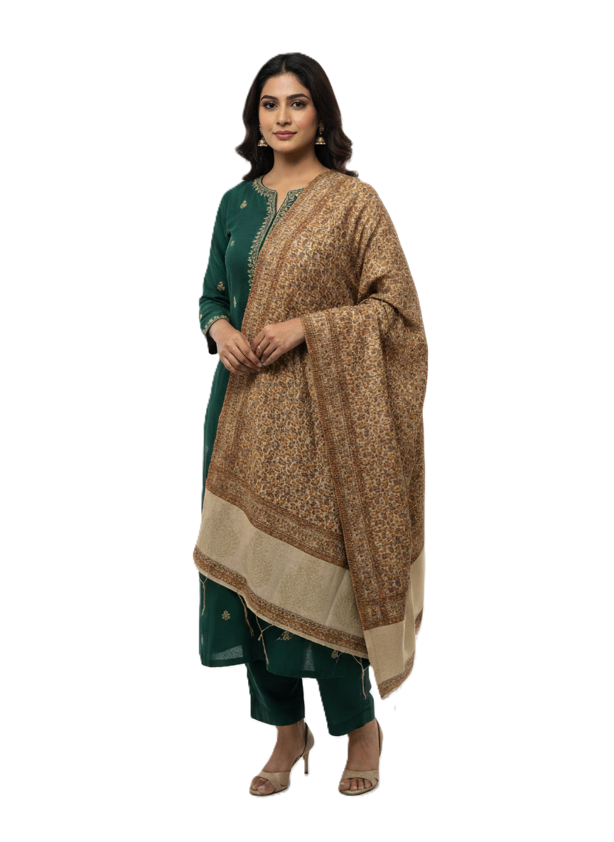 KRITI Paisley Pattern Woolen Shawl Mustard Color For Women