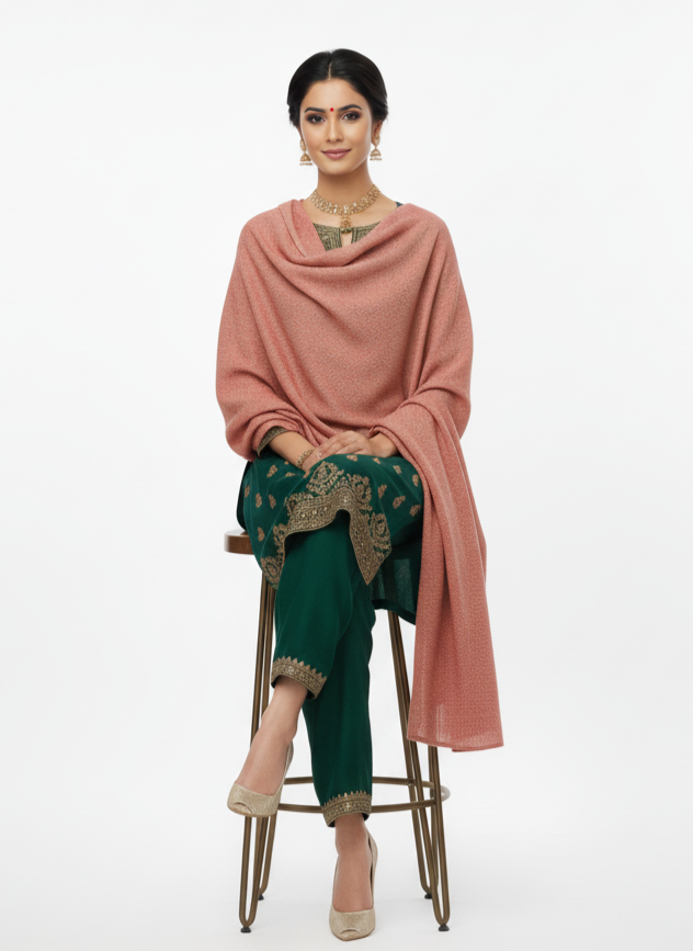 महिलाओं के लिए कृति ऊनी हल्के गुलाबी रंग का ज़री स्टोल विंटरवियर 