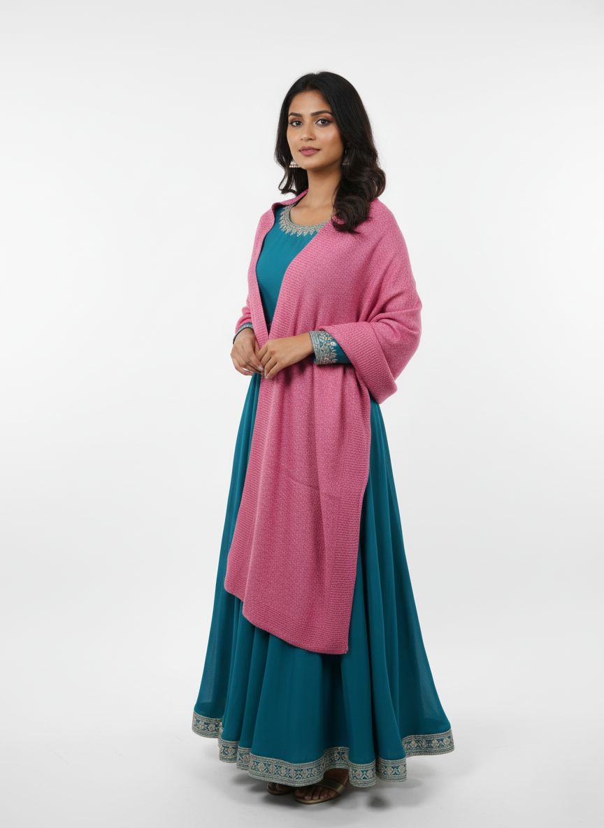 Woolen Zari Stole For Women Winterwear - Pink