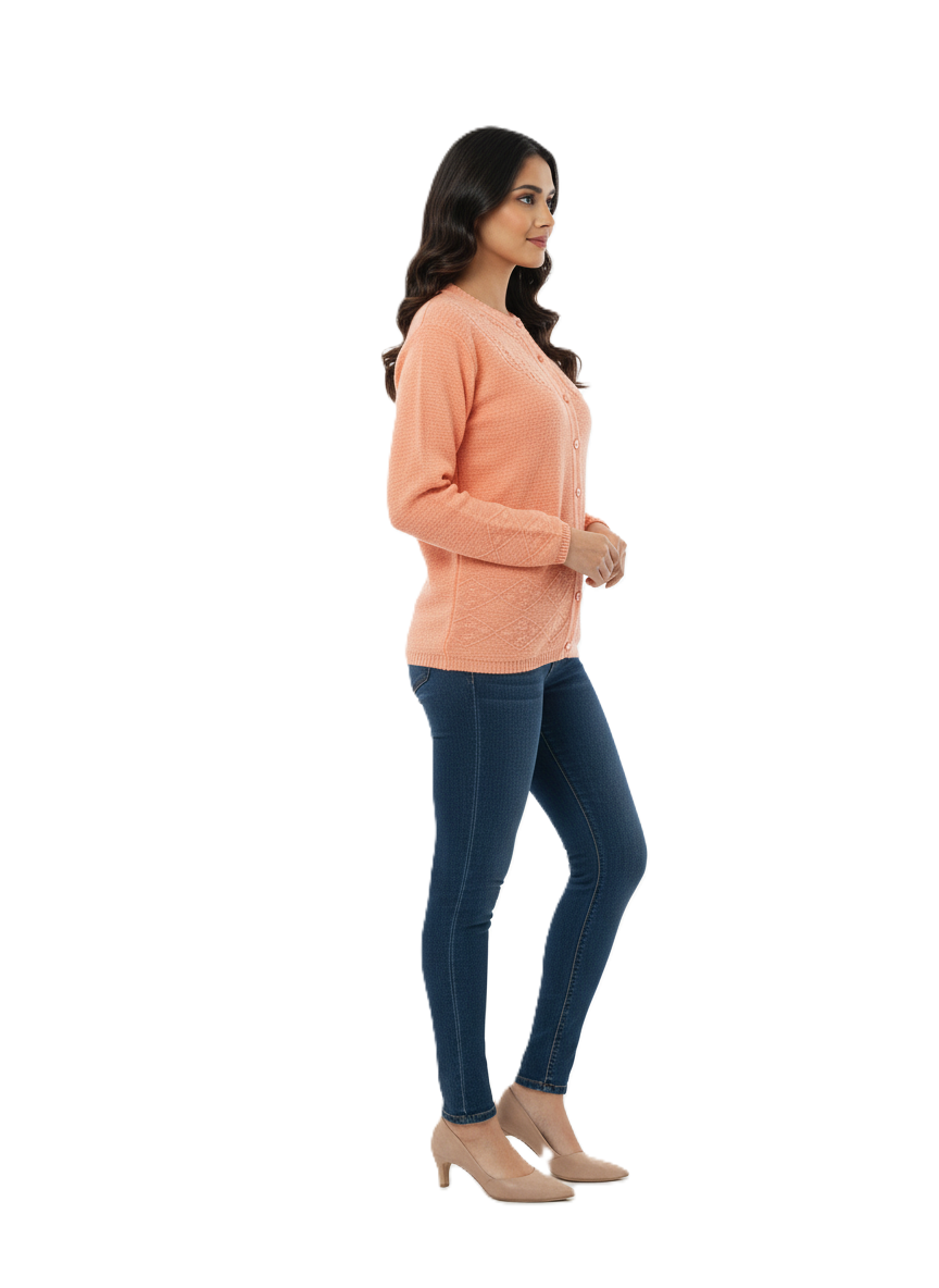 Winter Rainbow Embroidery Cardigan - Peach