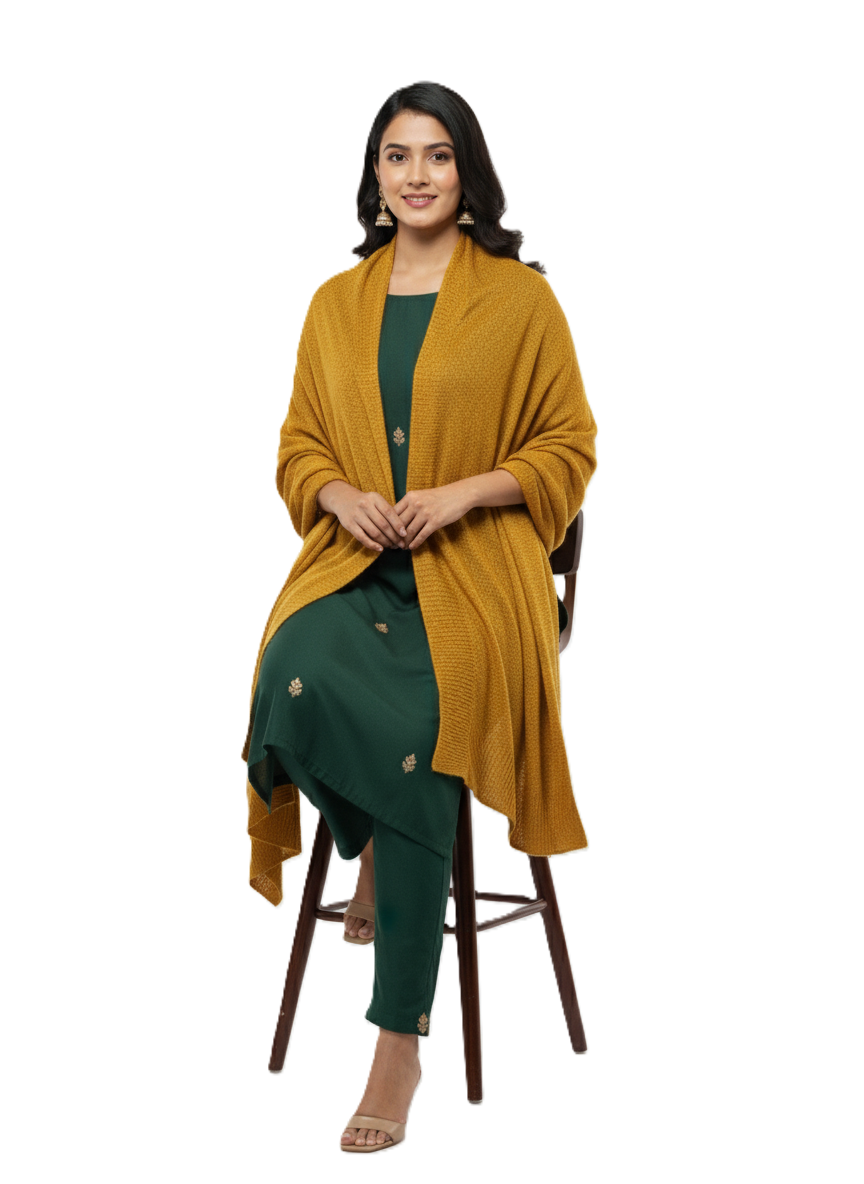Woolen Zari Stole For Women Winterwear - Mustard
