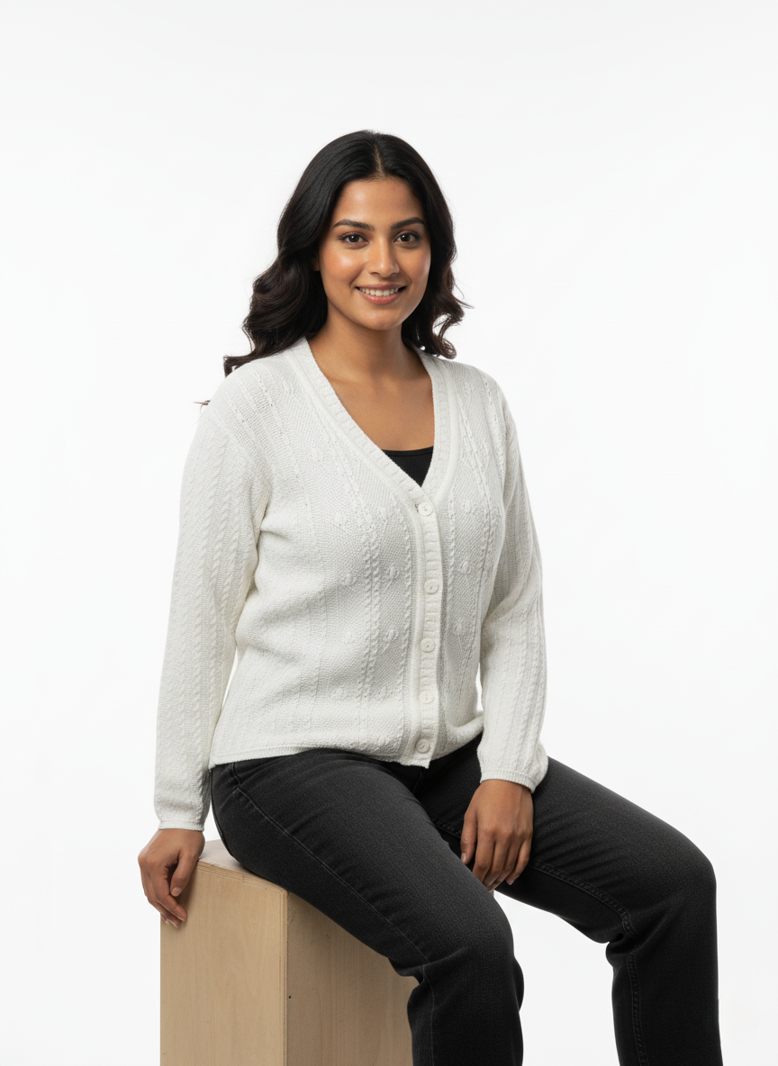 KRITI Winter Stylish Rainbow Cardigan White Color For Women