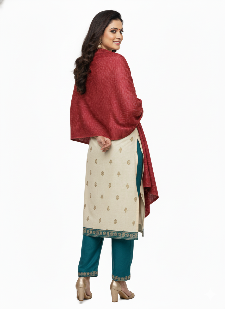 Woolen Zari Stole For Women Winterwear - Red