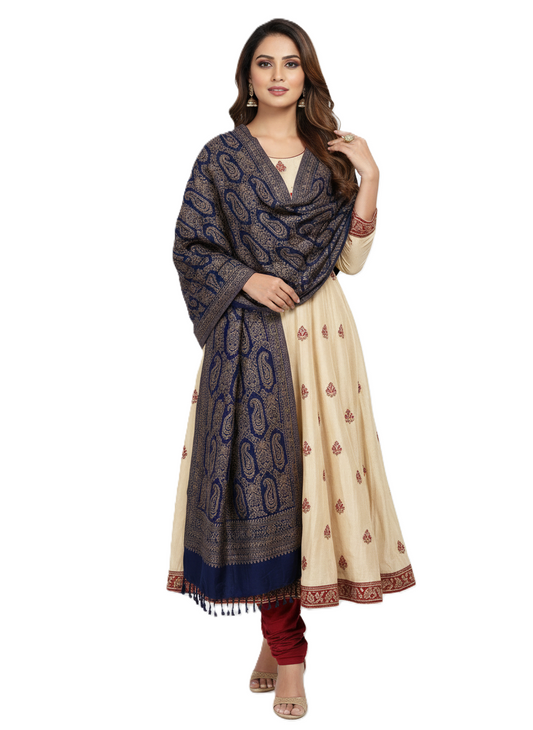 KRITI Paisley Design Woolen Navy Color Stole For Women Winterwear