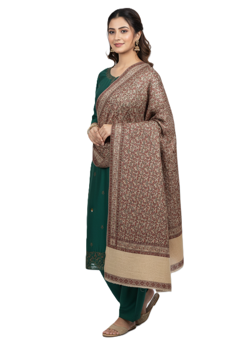 Paisley Pattern Woolen Coffee Color Shawl
