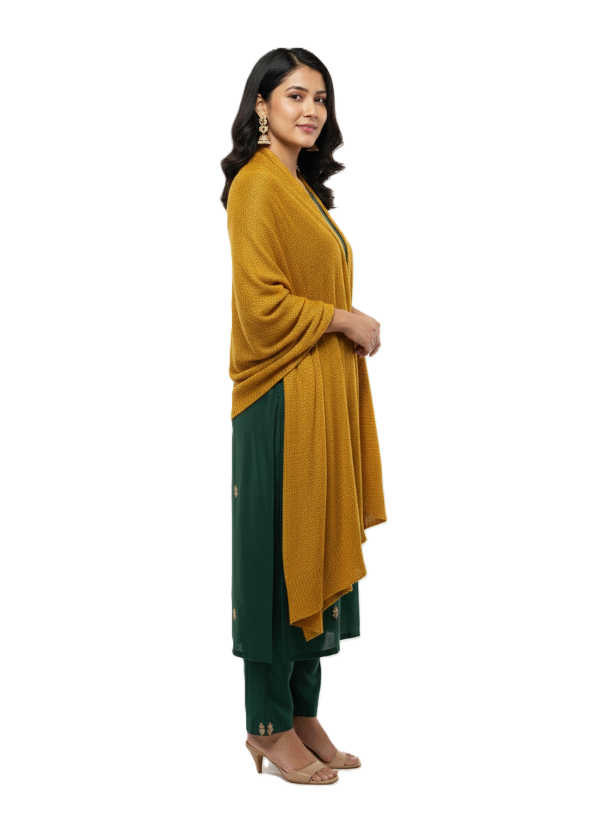 Woolen Zari Stole For Women Winterwear - Mustard