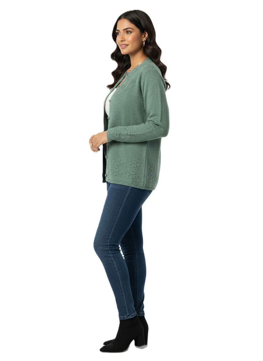 Winter Rainbow Embroidery Cardigan - Green