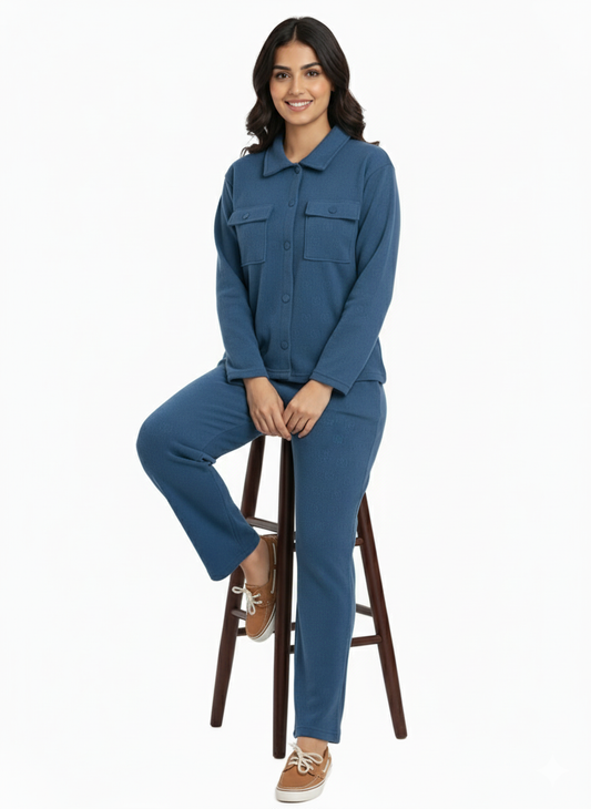 KRITI Winter Cotrise Cord Set Blue color For Women
