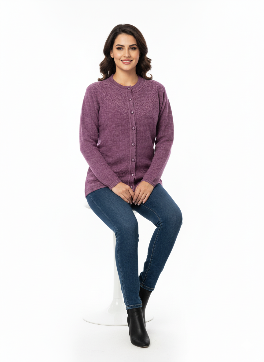 Winter Rainbow Embroidery Cardigan - Purple