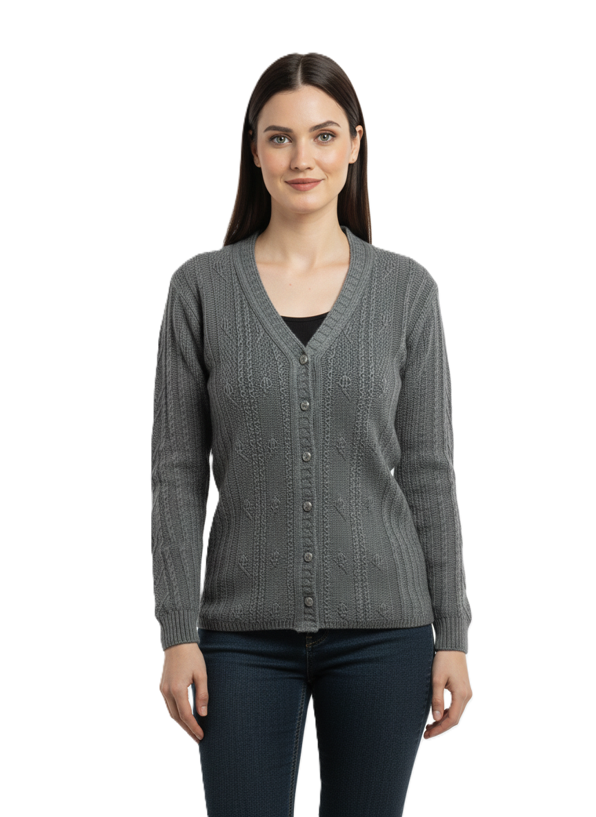 KRITI Winter Stylish Rainbow Cardigan Grey Color For Women