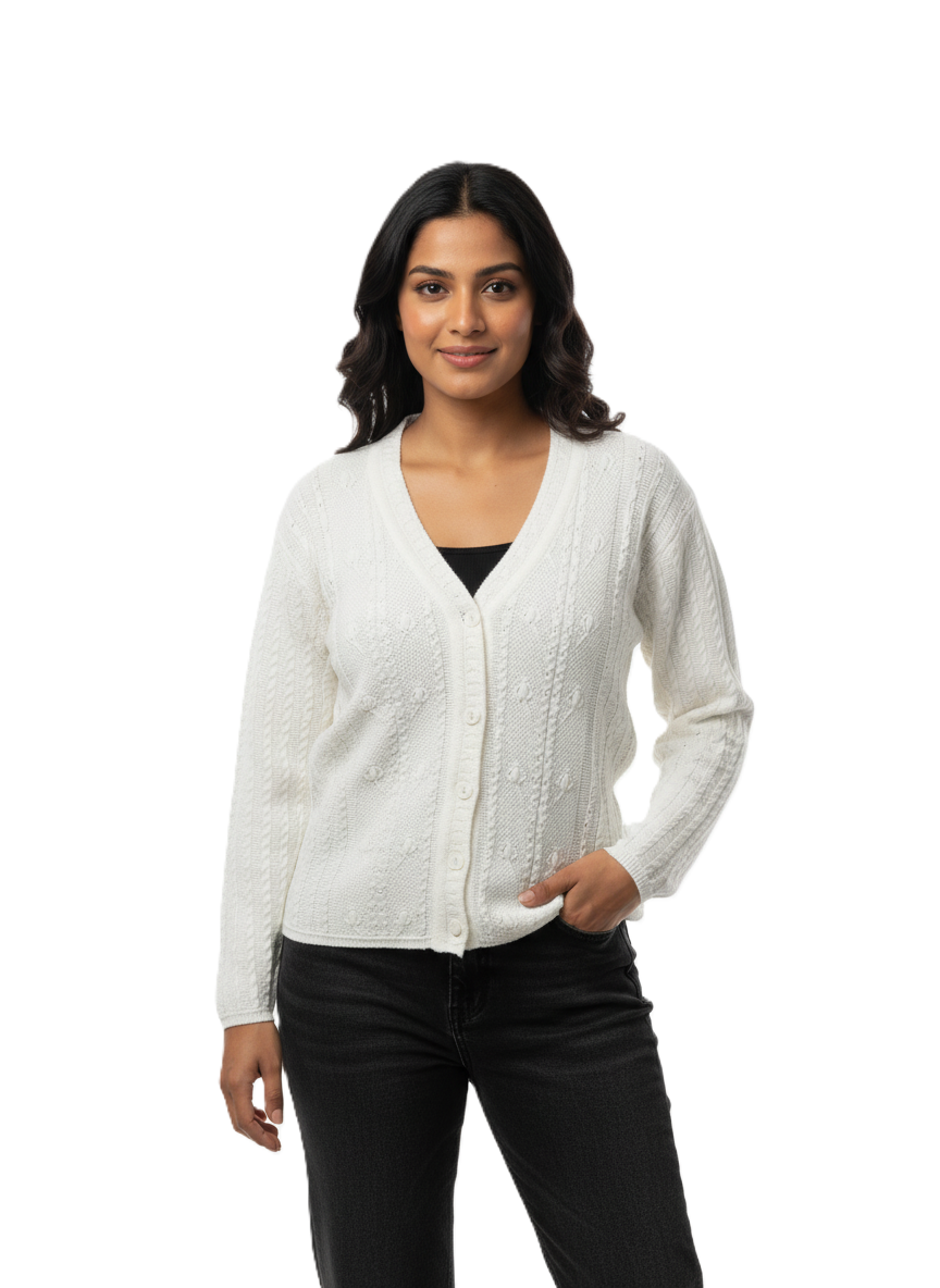 KRITI Winter Stylish Rainbow Cardigan White Color For Women