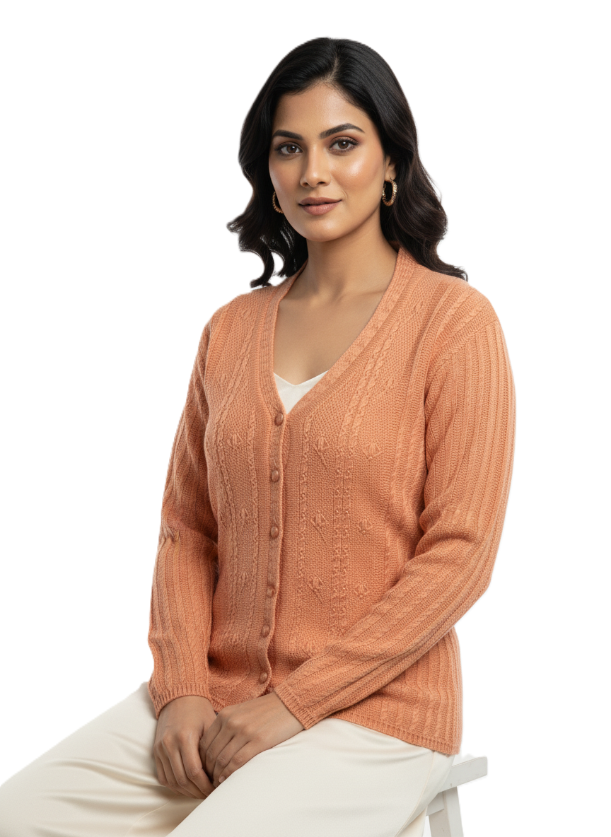 KRITI Winter Stylish Rainbow Cardigan Orange Color For Women