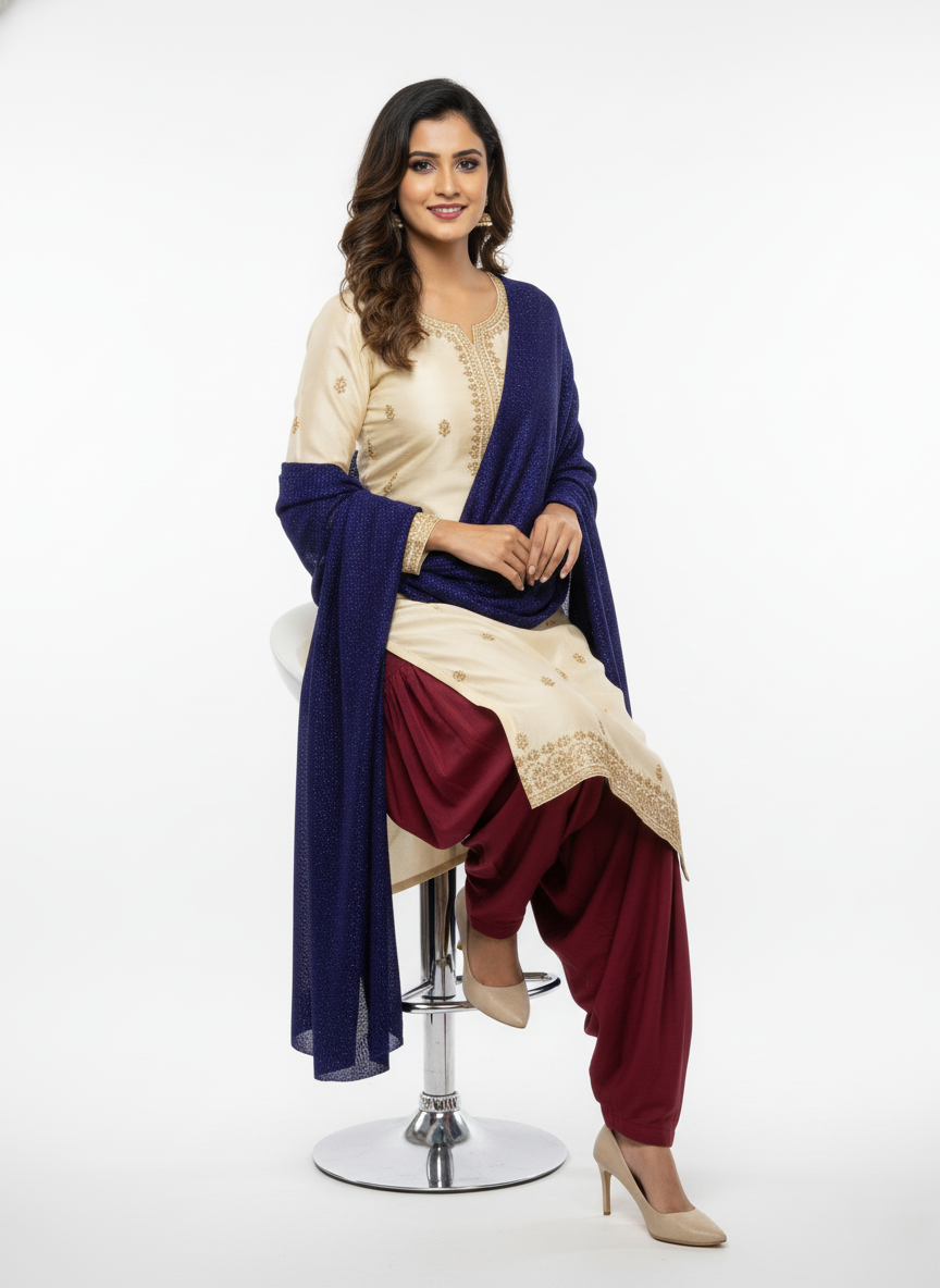 महिलाओं के लिए कृति ऊनी नेवी रंग ज़री स्टोल विंटरवियर 