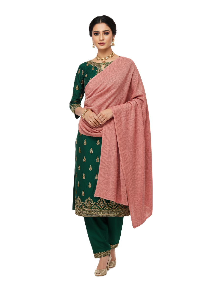 महिलाओं के लिए कृति ऊनी हल्के गुलाबी रंग का ज़री स्टोल विंटरवियर 