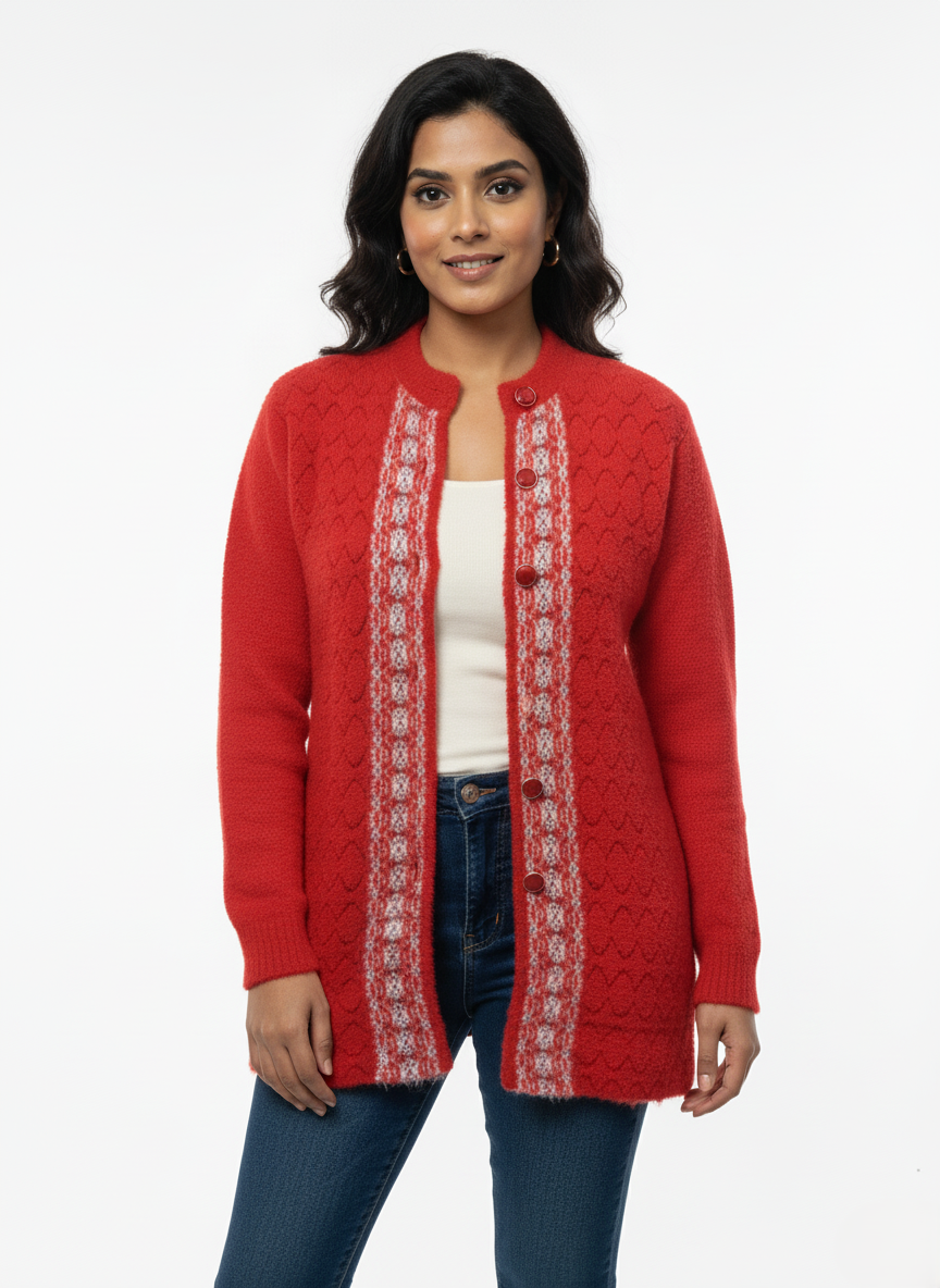 Winter Stylish Hair Cardigan - Red