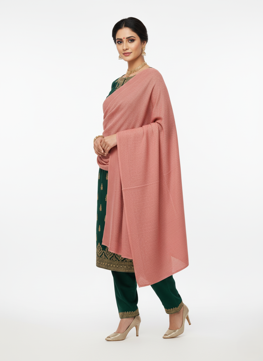 Woolen Zari Stole For Women Winterwear - Light Pink