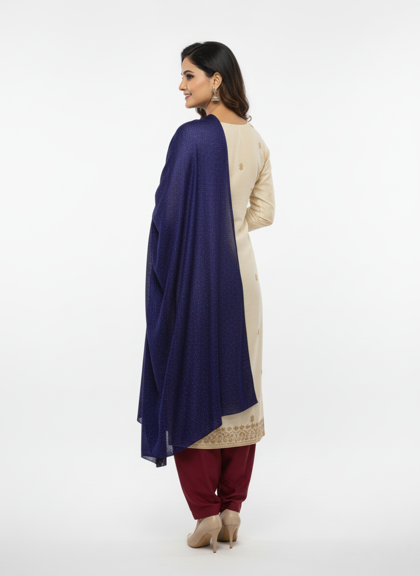 Woolen Zari Stole For Women Winterwear - Navy