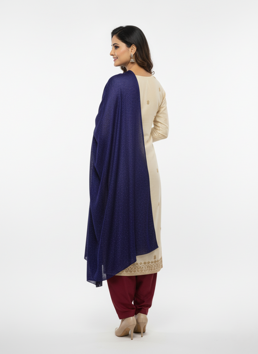 महिलाओं के लिए कृति ऊनी नेवी रंग ज़री स्टोल विंटरवियर 