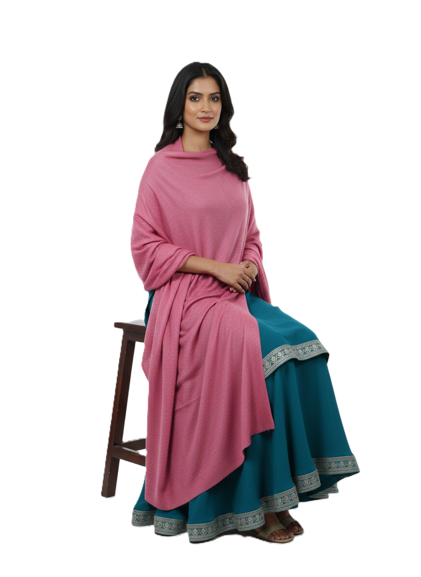 Woolen Zari Stole For Women Winterwear - Pink