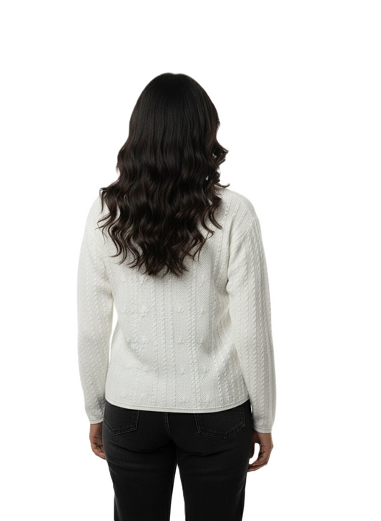 KRITI Winter Stylish Rainbow Cardigan White Color For Women